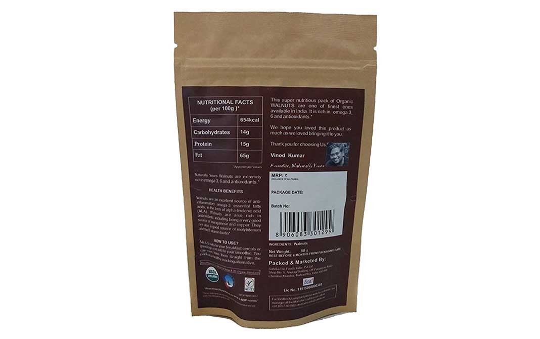 Naturally yours Organic Walnuts    Pack  50 grams
